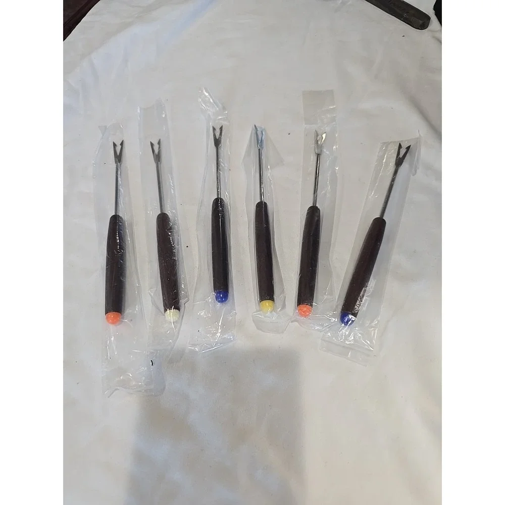 Set of‎ 6 Fondue Forks Stainless Steel With Wood Handles, 6 1/2